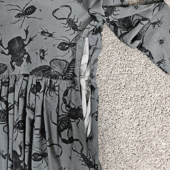 Disturbia Dress Womens 2 Gray Parasite Smock Mini Insects AOP Goth Feminine - Picture 11 of 16